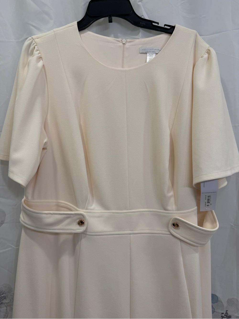 London Times Cream Midi A-Line Dress with Waist Tab Accents - Picture 2 of 5